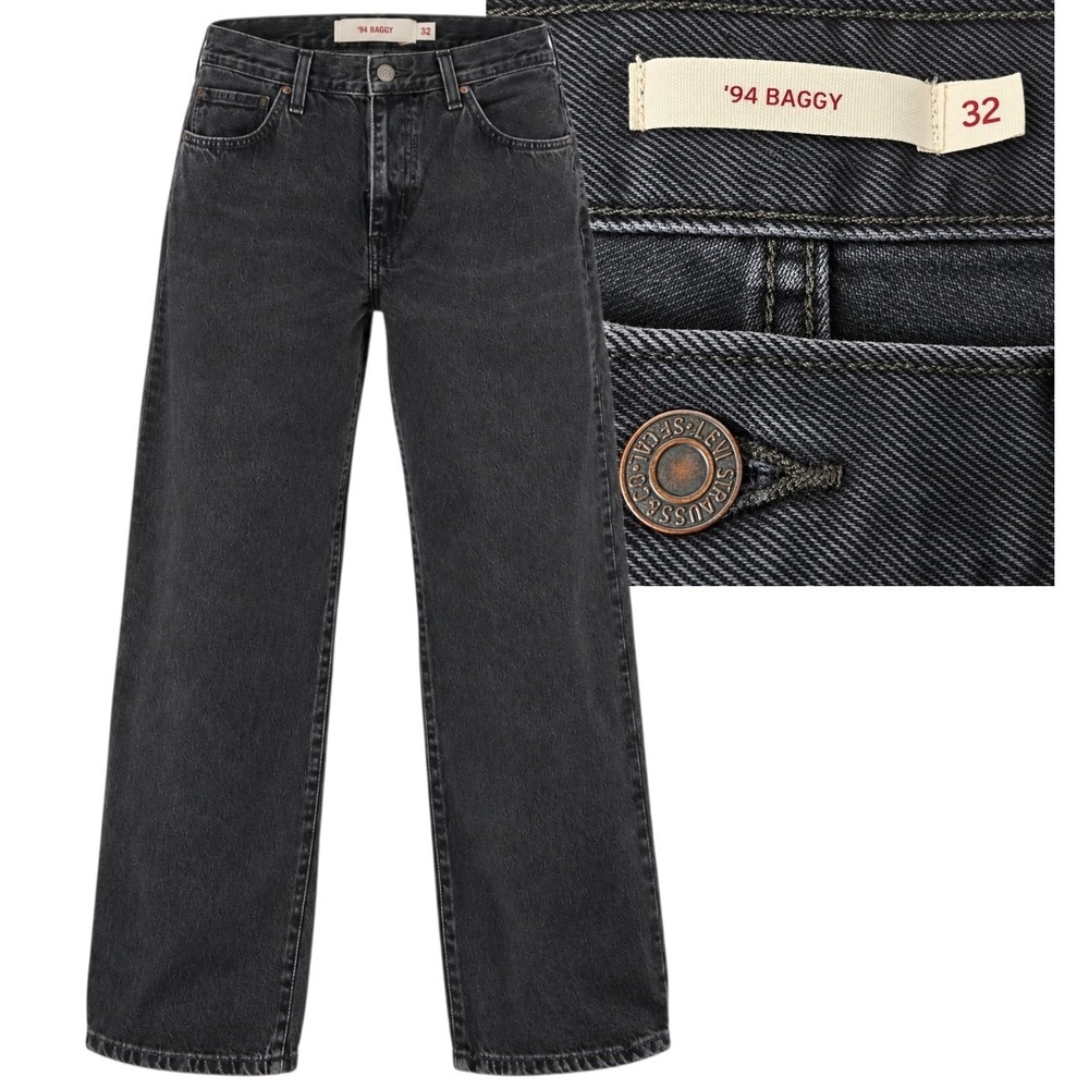 Levis Baggy 94 Jeans Womens 32x30 Black Wide Leg High Waist Retro Loose